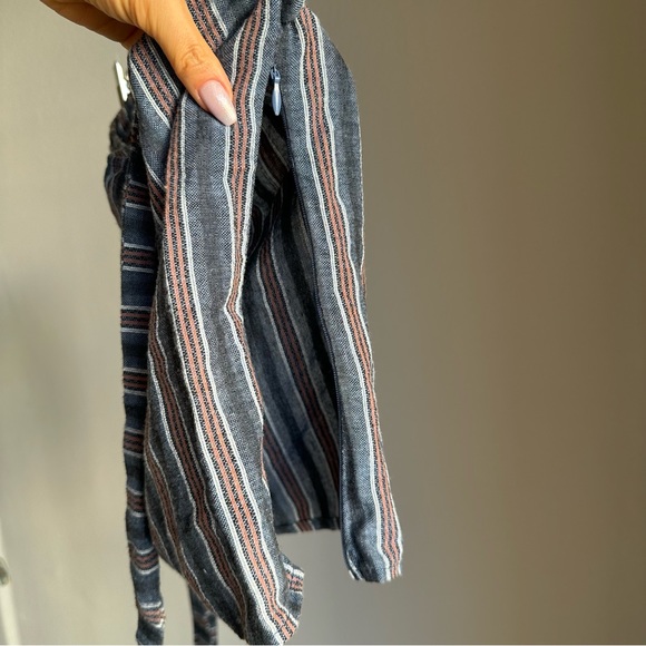 Aus Brand Morrisday The Label Linen Stripes Tie Straps Off Shoulder Top in Navy - Picture 6 of 9